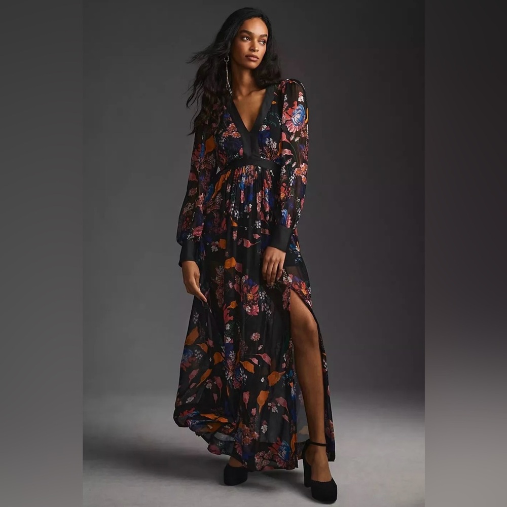 Maeve Deep-V Printed Maxi Dress